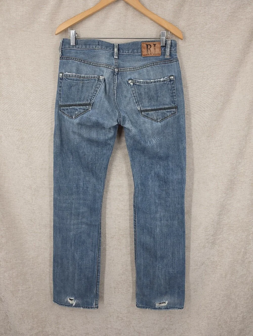 Ralph Lauren Vintage Mercer Jeans Thrashed Distressed Button Fly Denim